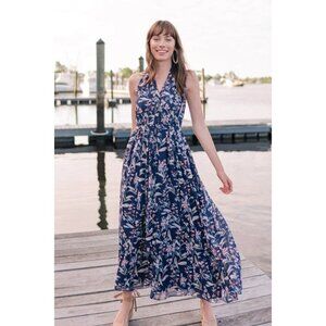 Gal Meets Glam Siena Floral Maxi Dress Navy Pink Size 6 Halter Anthropologie